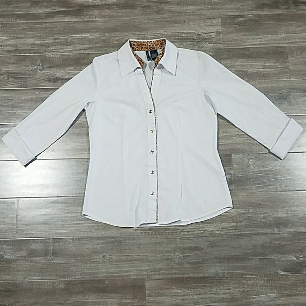New Directions white & cheetah print blouse